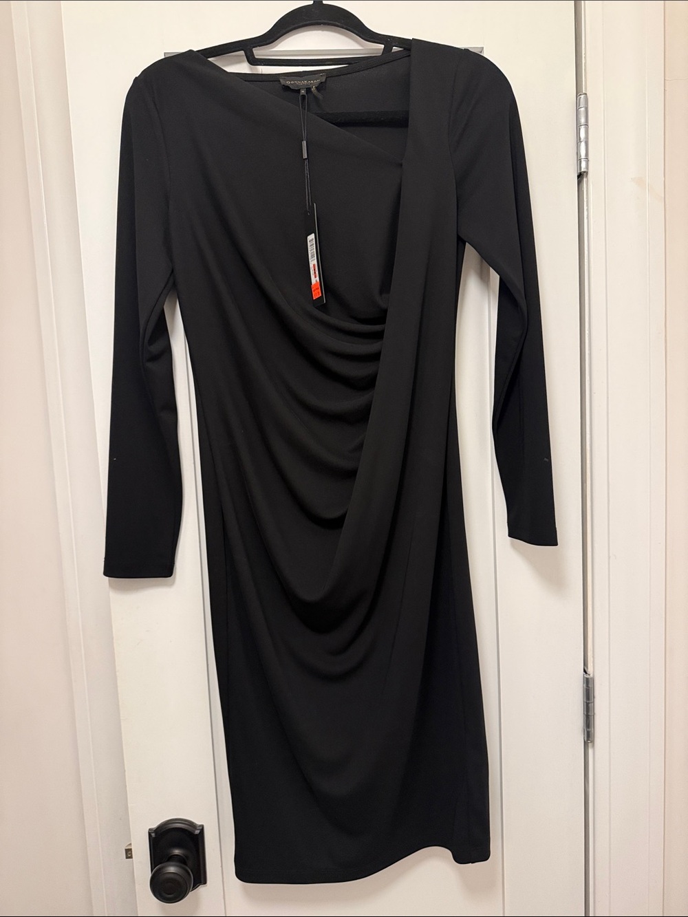 Donna Karan Elegant Black Draped Women’s Dress